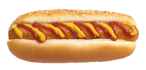 hot dog with ketchup and mustard on white background
