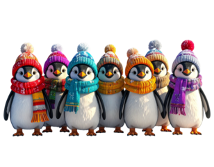 Adorable Christmas Penguin Line-Up Wearing Winter Accessories