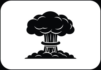 Black and white nuclear explosion vector illustration depicting atomic blast cloud, energy power symbol, 