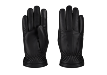Black Leather Gloves Pair Isolated Transparent Background Winter Accessory Fashion Hands Driving Warm