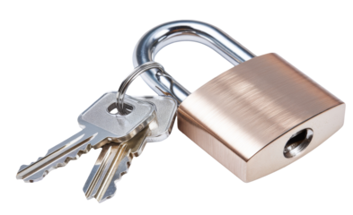 padlock and keys on white background