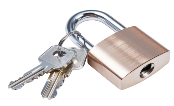 padlock and keys on white background