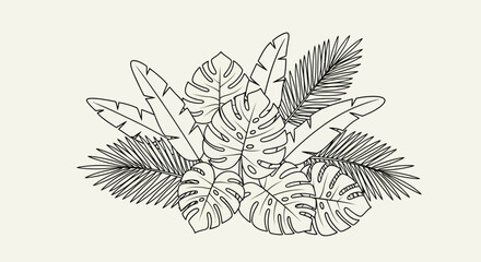 Tropical leaves outline arrangement for decorative use