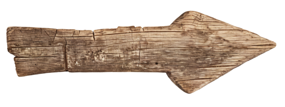 rustic wooden arrow, directional sign isolated on background