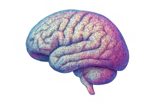 Human brain illustration representing mind, intelligence, learning, and thought, transparent background