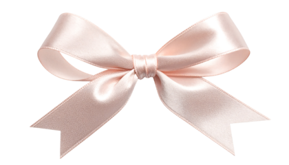 A light pink satin bow with two tails, tied in the center, isolated on a white background transparent png