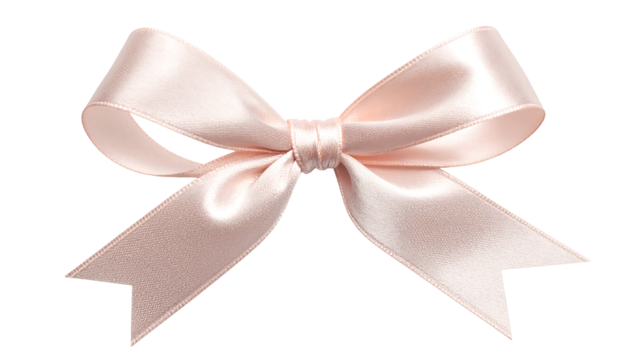 A light pink satin bow with two tails, tied in the center, isolated on a white background transparent png