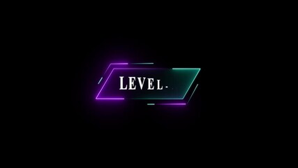 Glowing neon Level-8 text animation on black background. Game concept next level. Level Up text in the neon frame . - Powered by Adobe