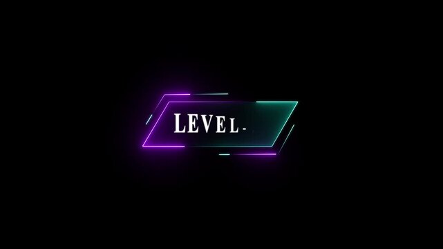 Glowing neon Level-14 text animation on black background. Game concept next level. Level Up text in the neon frame . - Powered by Adobe
