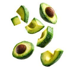 Fresh avocado slices in mid-air (1)