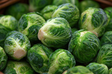Fototapeta premium A Pile of Brussel Sprouts Close Up