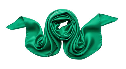 Luxurious emerald green satin silk scarf, elegant flowing fabric, isolated