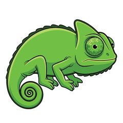 Obraz premium Green chameleon illustration with curled tail and focused gaze.