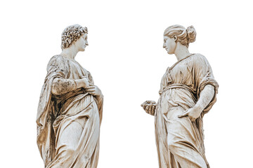 Two Different Statues Standing Side by Side with Space Between Them PNG