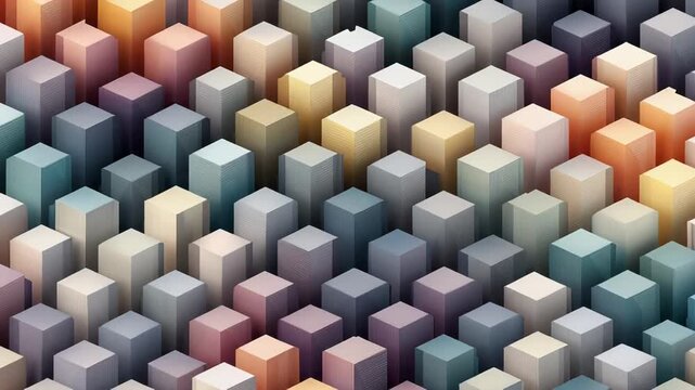 Abstract 3D geometric pattern with colorful cubes in isometric view