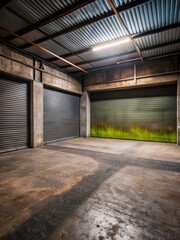 Obraz premium Exposed Concrete Wall with Asphalt Floor Dark Empty Industrial Garage