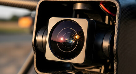 Close-Up of Drone Camera Lens in Sunlight