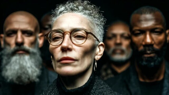 Group of diverse individuals posing in dramatic lighting