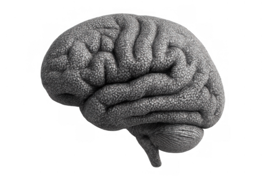 Knit brain representing intelligence, memory, and comfort in education and mental health concepts