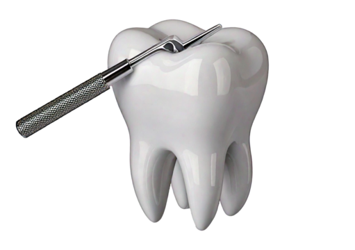 A tooth with a tool isolated on a transparent or white background