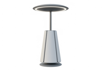 Modern floor lamp with led light illuminating, contemporary furniture design element, futuristic lighting on transparent background