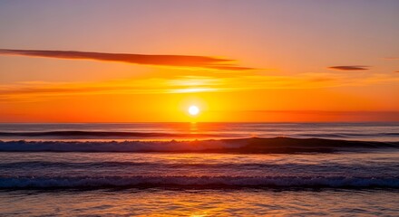 Naklejka premium Amazing sunset ocean waves golden hour sky seascape nature beach paradise water horizon scenic beauty calm