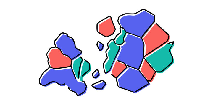Abstract illustration of tectonic plates the plates are blue, red, and green the illustration is simple and clean
