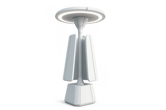 Futuristic lamp emitting light, modern white design creating illuminated clean space, 3d render with transparent background