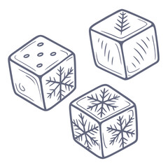 Illustration of ice cubes with snowflake patterns, perfect for winterthemed designs, adding a touch of coolness and elegance to any project