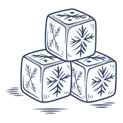 Illustration of ice cubes with snowflake patterns, perfect for winterthemed designs, adding a touch of coolness and elegance to any project