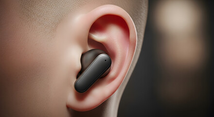 Close-Up of Wireless Earbud on Human Ear