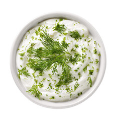 Creamy white sauce topped with fresh dill
