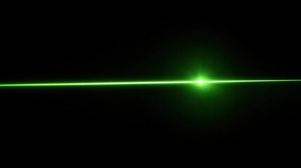 Green laser beam background on pure black backdrop: single thin straight glowing laser, strong contrast between light and dark for depth, striking visual impact, suitable for digital art, graphic desi