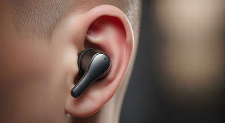 Close-Up of Wireless Earbud on Human Ear