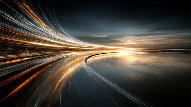 A luminous tunnel stretches into infinity, visualizing the speed of light with radiant streaks, glowing motion, and a dynamic, futuristic sense of endless energy.