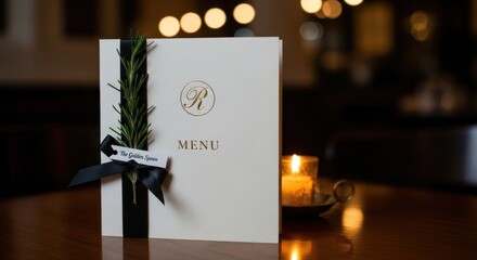 Elegant Restaurant Menu with Rosemary and Candlelight.