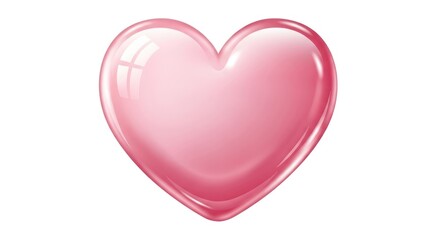 Glossy Pink Heart Icon on White Background.