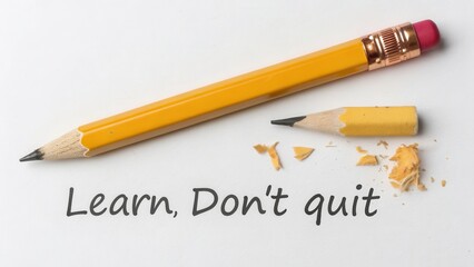Inspirational message with pencil and shavings on white background encouraging perseverance in learning and personal growth