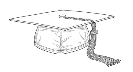 Graduation Cap with Tassel Line Art.