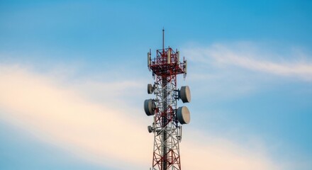 Obraz premium Modern telecommunications tower against a cloudy sky