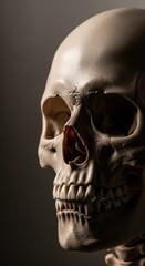 Human Skull Profile View in Dramatic Lighting.