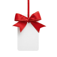 Blank gift tag, red ribbon, bow