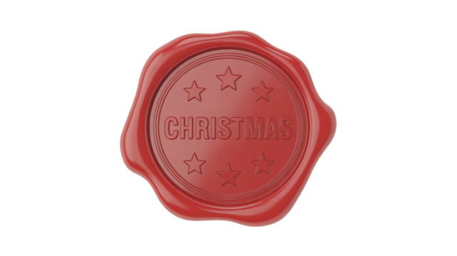 Festive red wax seal stamped with 'CHRISTMAS' and stars - Powered by Adobe