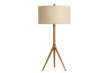 Elegant gold tripod floor lamp providing ambient lighting for contemporary home decor and stylish interior design