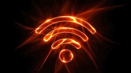 Glowing orange wifi symbol on dark background representing wireless internet connection