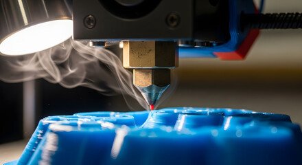 Macro Close-Up of 3D Printer Nozzle Printing