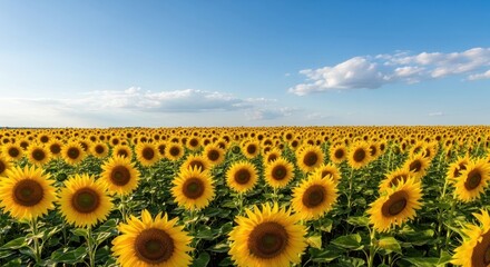 Vast Sunflower Field Under a Bright Blue Sky.