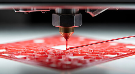 Macro Close-Up of 3D Printer Nozzle Printing