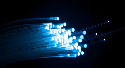 Macro Close-Up of Glowing Fiber Optic Cables 