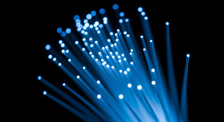Macro Close-Up of Glowing Fiber Optic Cables 